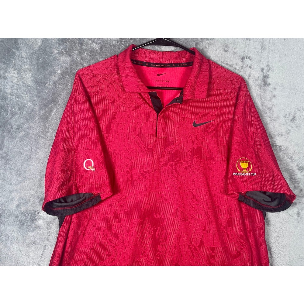 Nike Tiger Woods Quail Hollow Men's Golf Polo Shirt Red Black Size Large